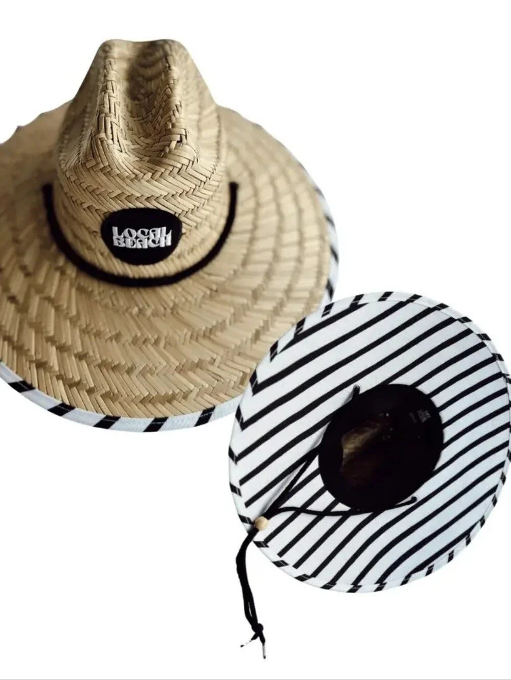 Kids Straw Sun Hat - Natural with Black & White Stripe Brim